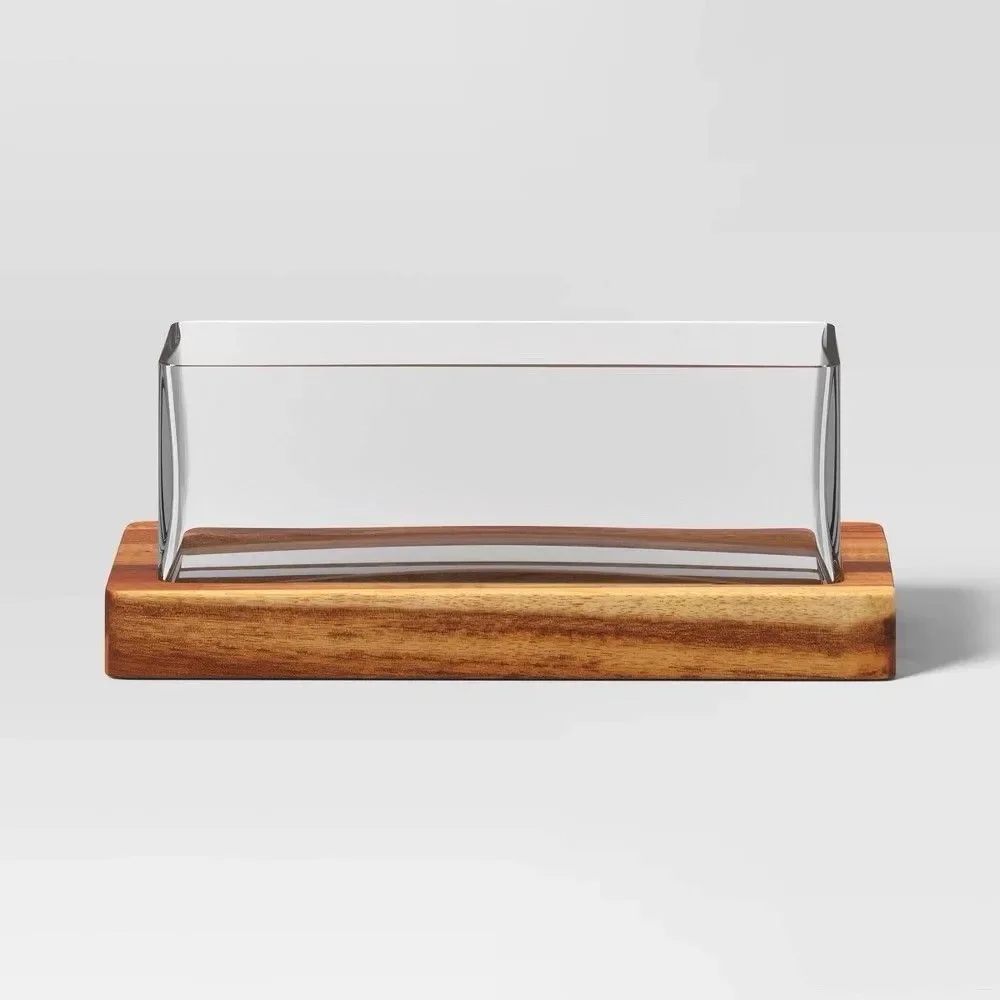 Threshold Medium Glass Terrarium Natural Wood Base 10.83x5.59x4 New